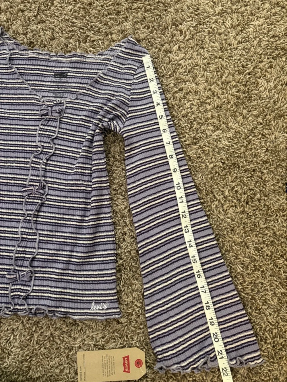 Levi's Lavender and White Striped Ruffle-Trim Long Sleeve Top